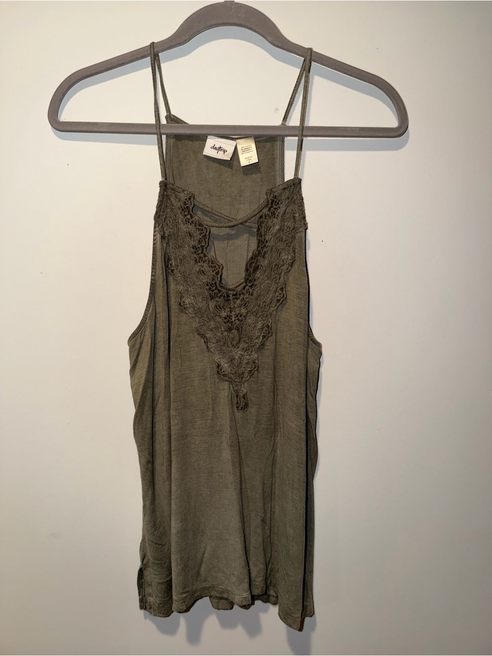 Daytrip Olive Green Lace-Trim Strappy Cami